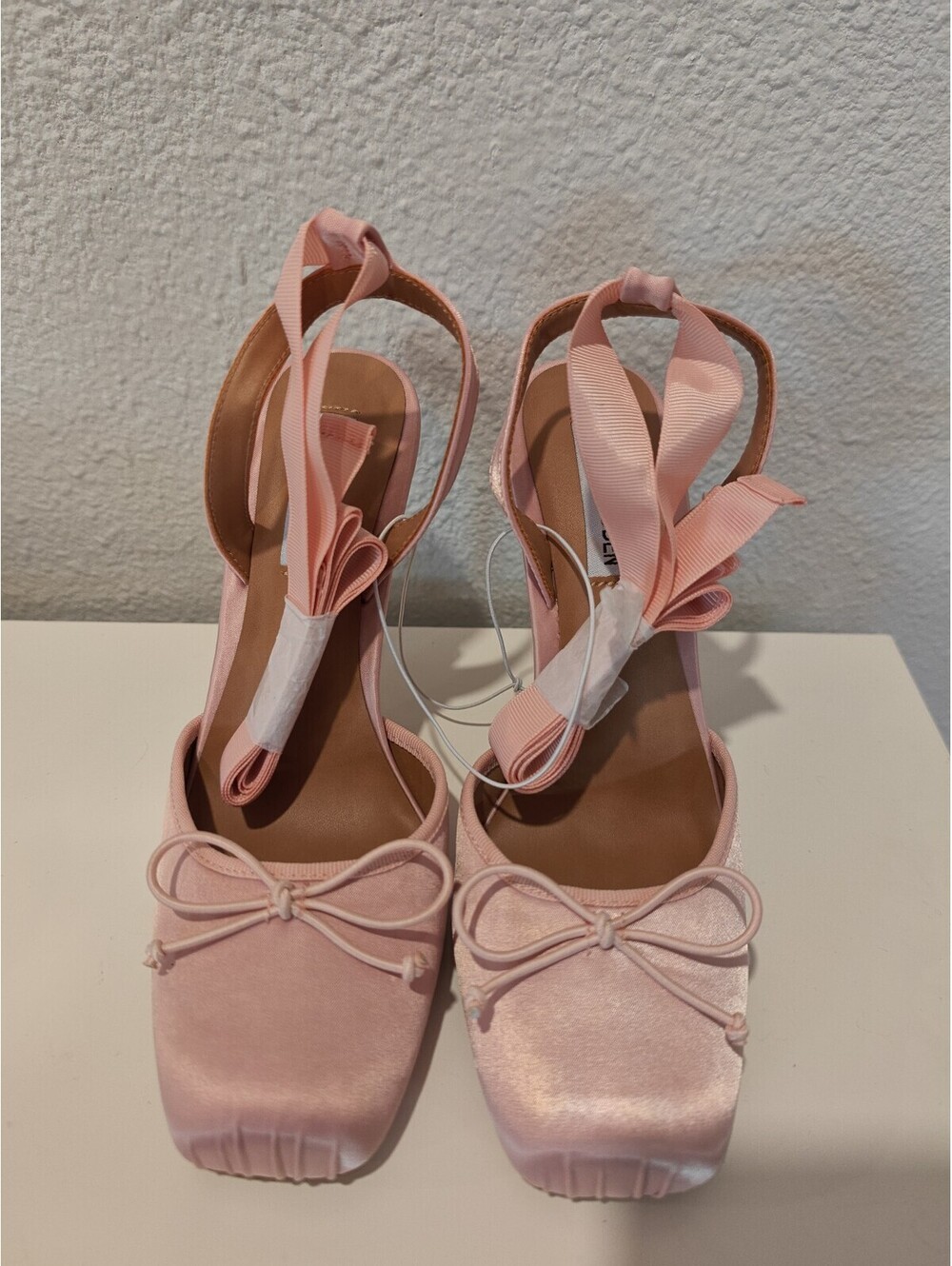 Steve Madden Pink Satin Square Toe Slingback Heels with Bow